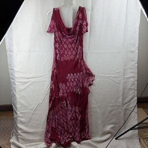 Bella Blue Dress Womens 14 Red Floral Beaded Cowl Neck Flutter‎ Sleeve Maxi Boho